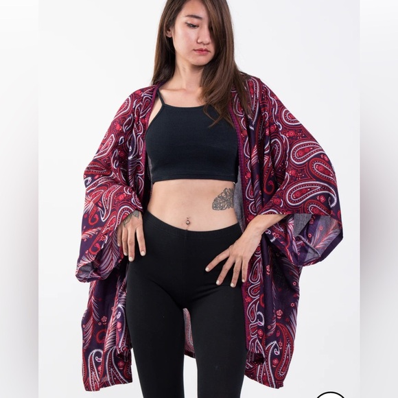 Harem Paisley Kimono Cardigan Purple Oversized One Size - Picture 1 of 6